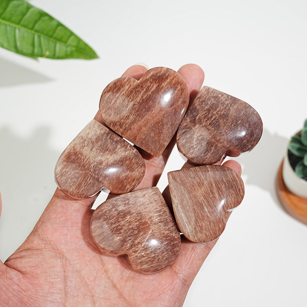 Natural Warm Crystal Peach Moonstone Heart