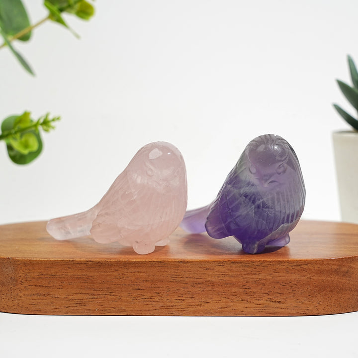 Natural Crystal Delicate Chubby Songbird Mini Carving