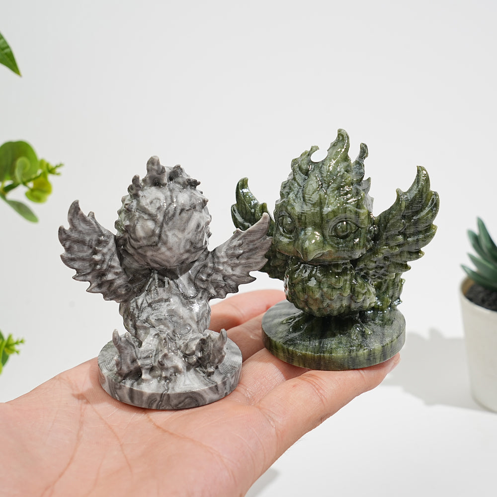 A Slightly Imperfect Natural Crystal Chubby Spread-Wing Phoenix Carving
