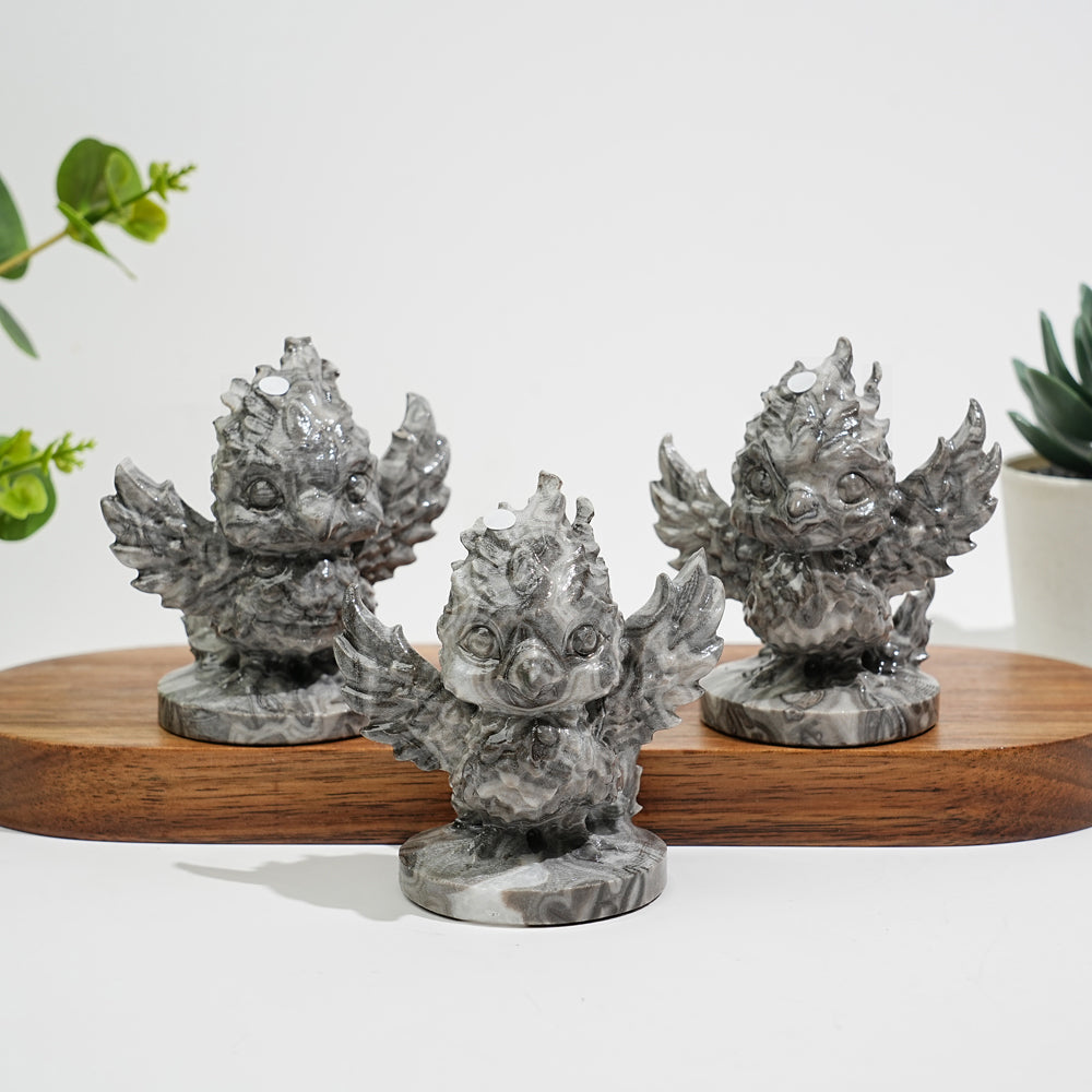A Slightly Imperfect Natural Crystal Chubby Spread-Wing Phoenix Carving