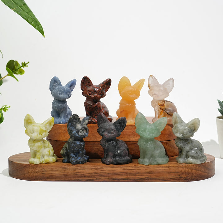 Natural Crystal Seated Big-Eared Cat Carving