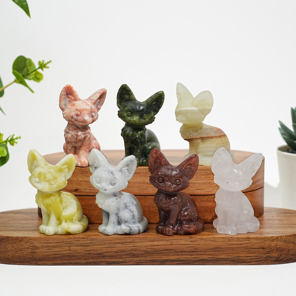Natural Crystal Seated Big-Eared Cat Carving
