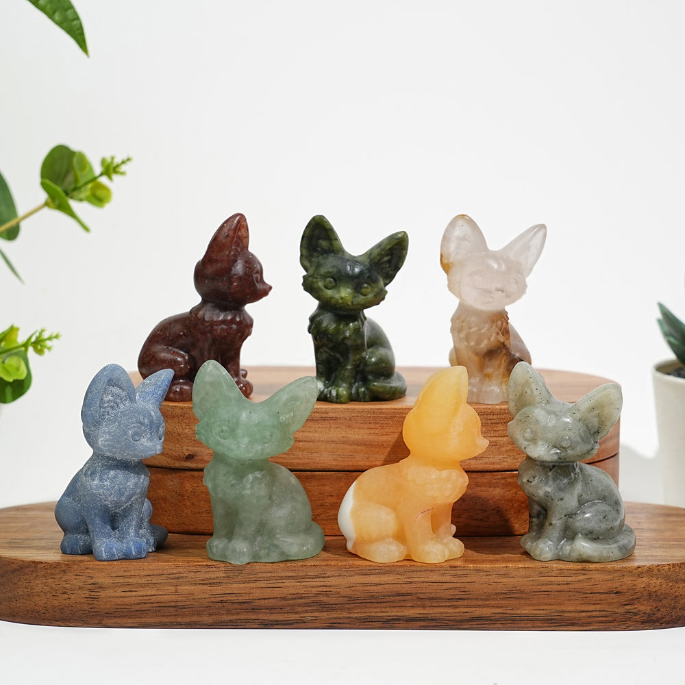 Natural Crystal Seated Big-Eared Cat Carving