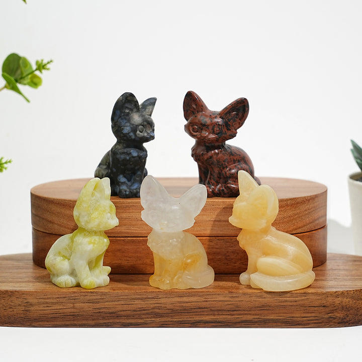 Natural Crystal Seated Big-Eared Cat Carving