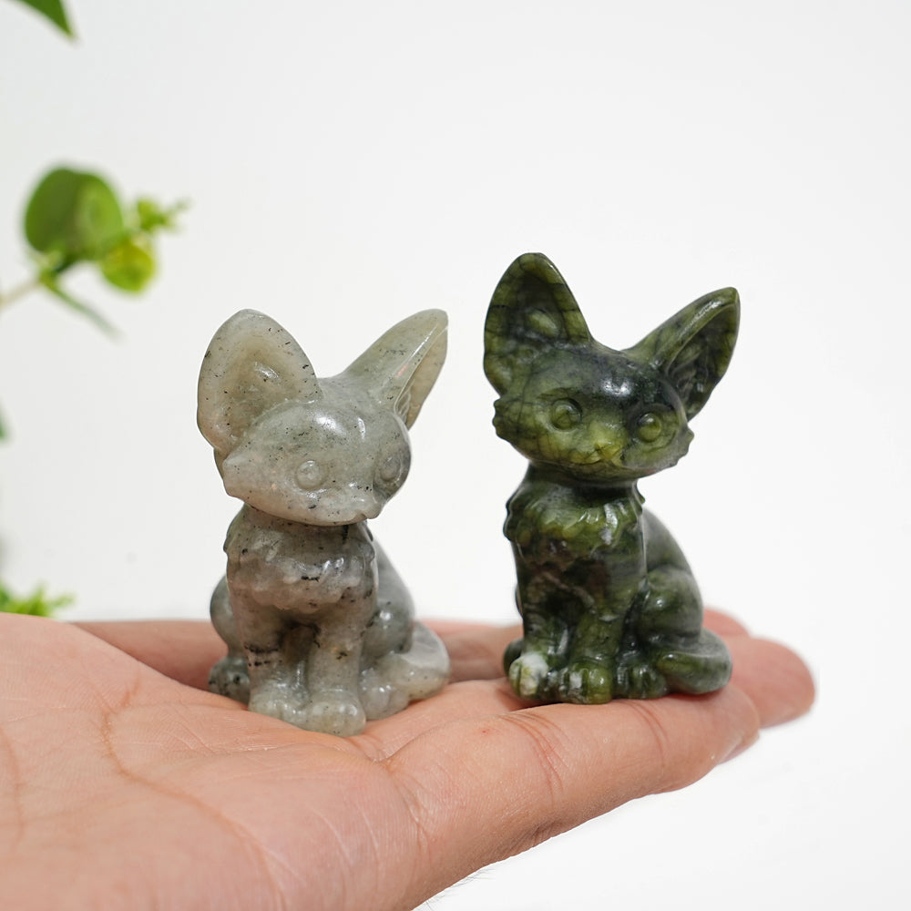 Natural Crystal Seated Big-Eared Cat Carving