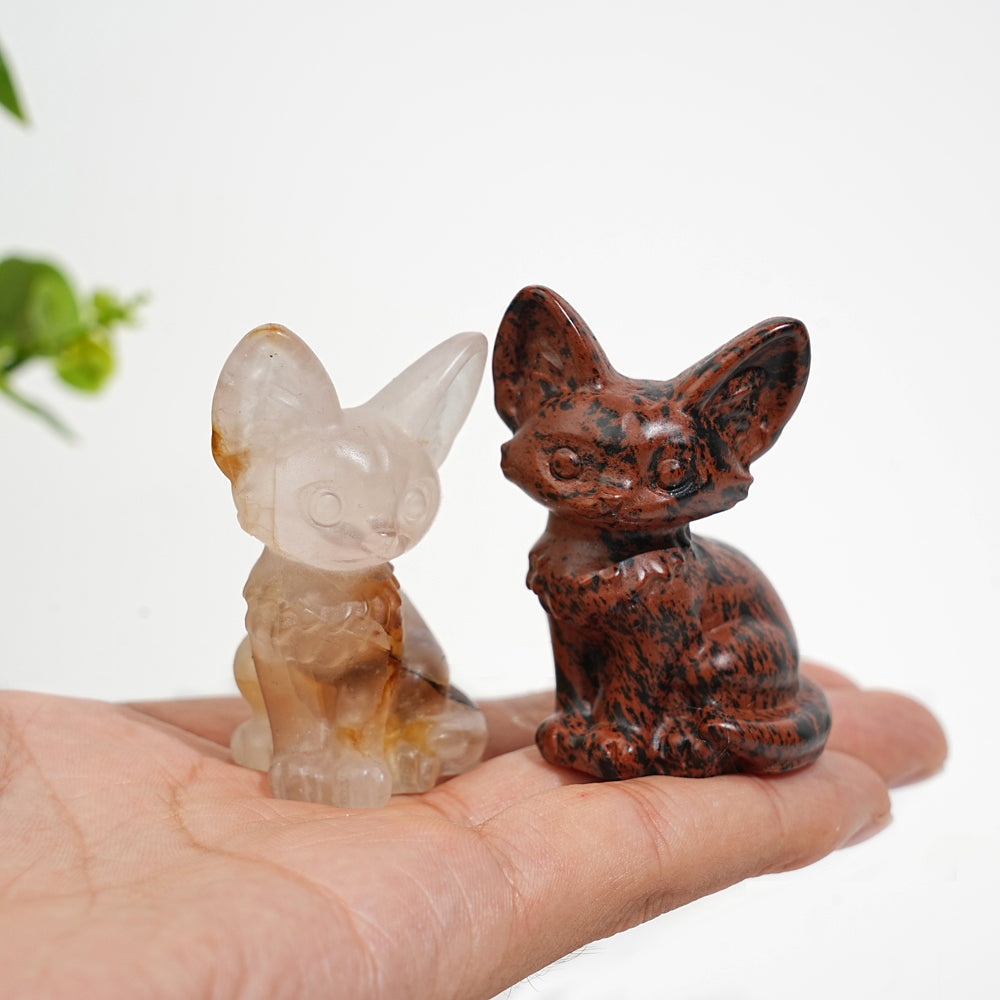 Natural Crystal Seated Big-Eared Cat Carving