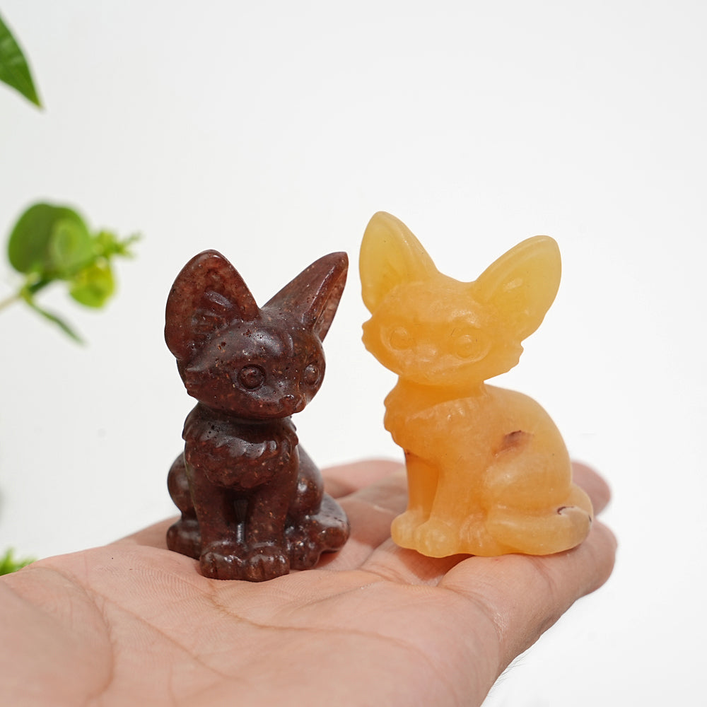 Natural Crystal Seated Big-Eared Cat Carving