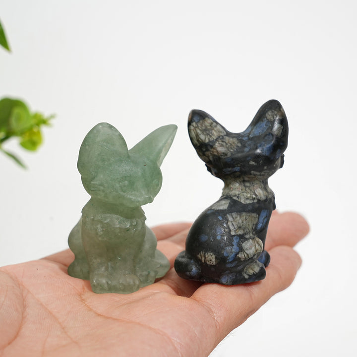 Natural Crystal Seated Big-Eared Cat Carving