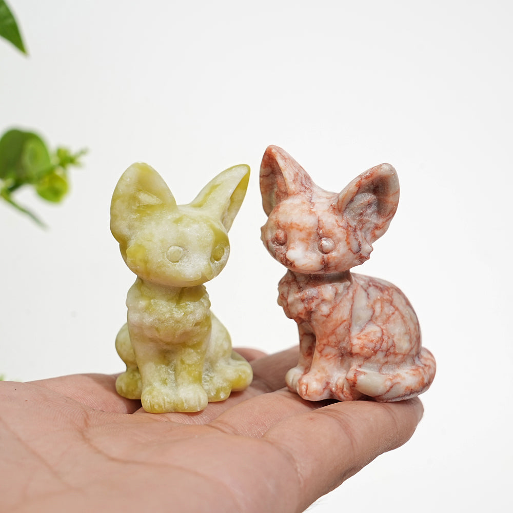 Natural Crystal Seated Big-Eared Cat Carving