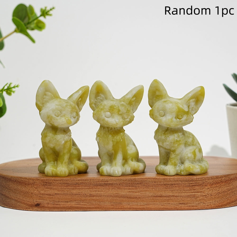 Natural Crystal Seated Big-Eared Cat Carving