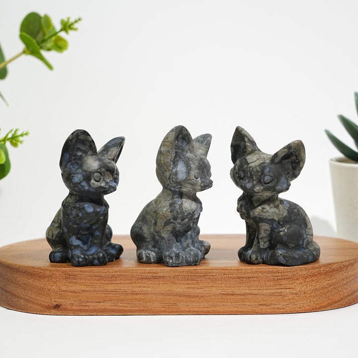 Natural Crystal Seated Big-Eared Cat Carving