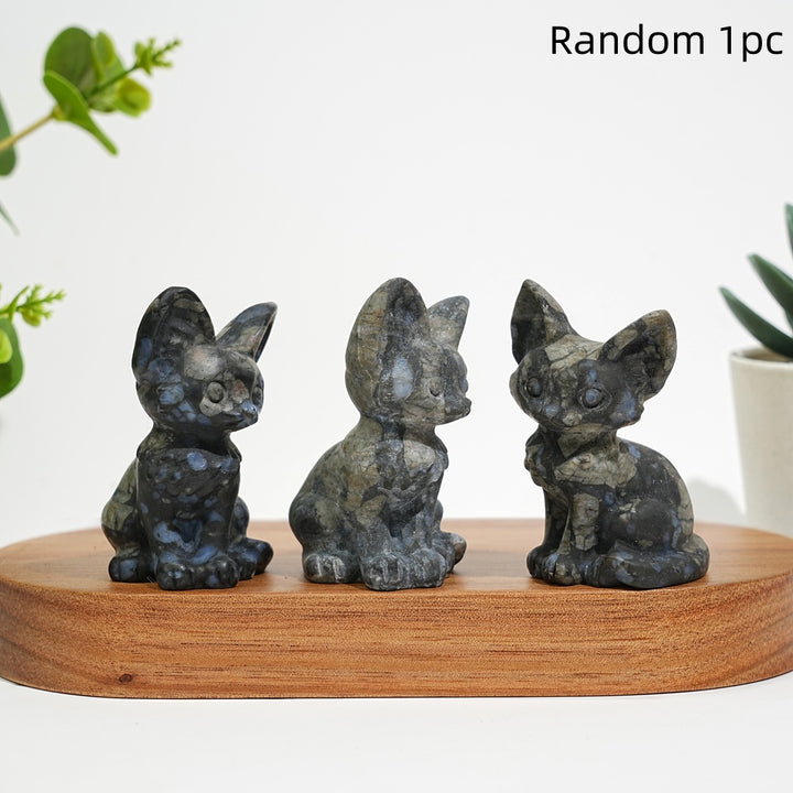 Natural Crystal Seated Big-Eared Cat Carving