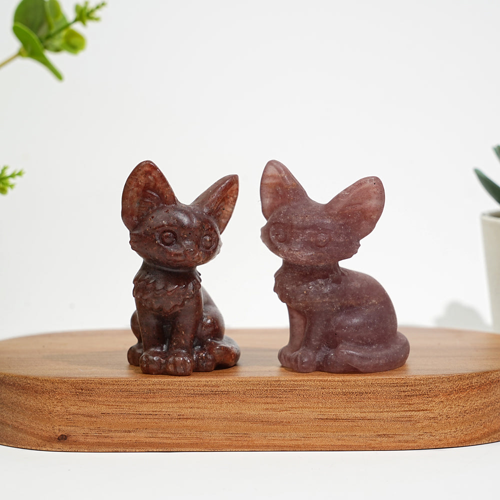 Natural Crystal Seated Big-Eared Cat Carving