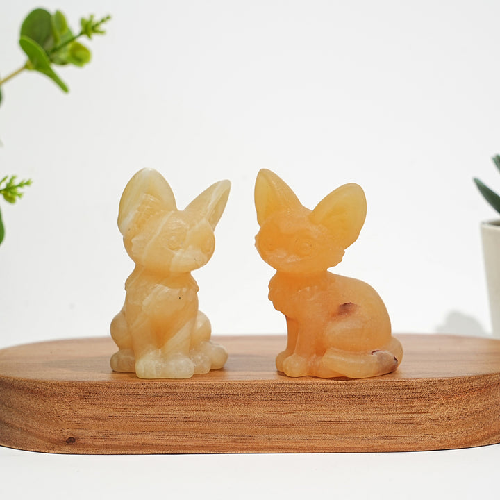 Natural Crystal Seated Big-Eared Cat Carving