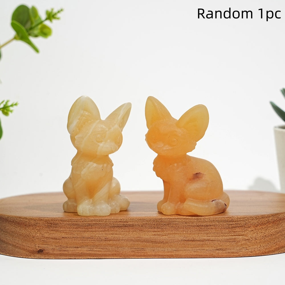 Natural Crystal Seated Big-Eared Cat Carving