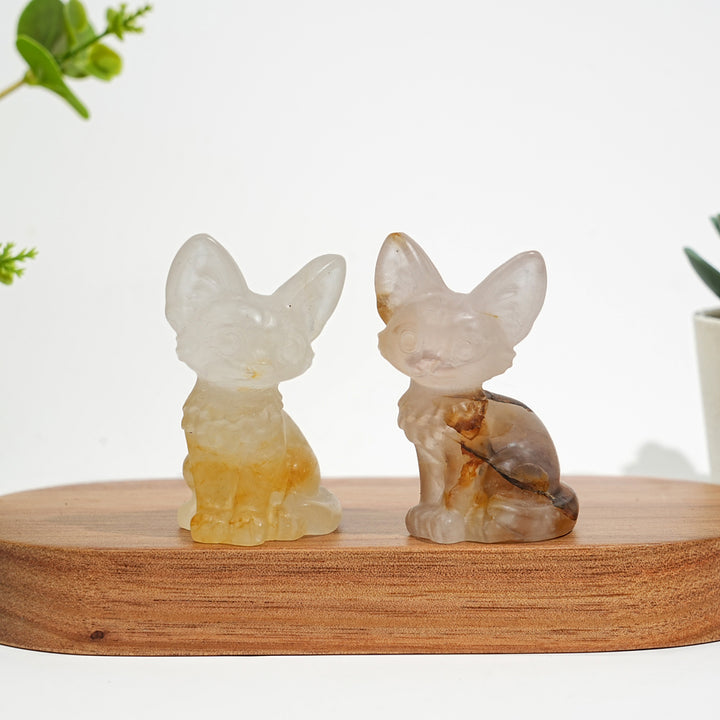 Natural Crystal Seated Big-Eared Cat Carving