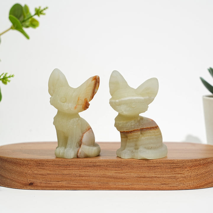 Natural Crystal Seated Big-Eared Cat Carving