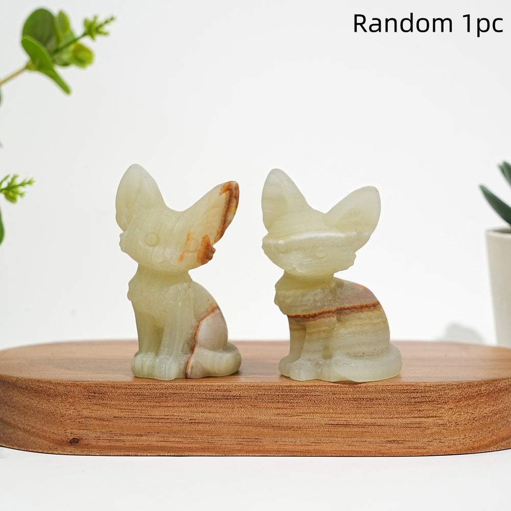 Natural Crystal Seated Big-Eared Cat Carving