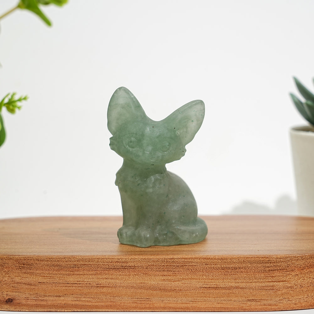 Natural Crystal Seated Big-Eared Cat Carving