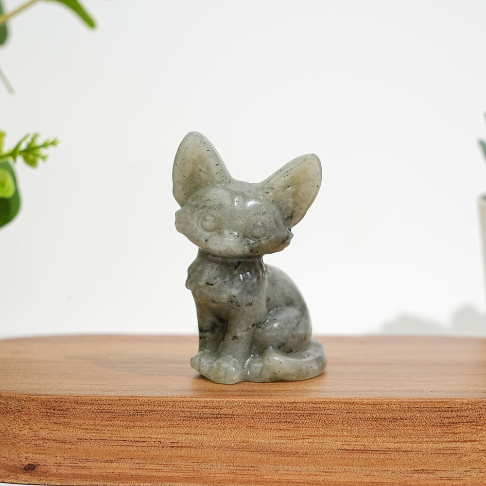 Natural Crystal Seated Big-Eared Cat Carving