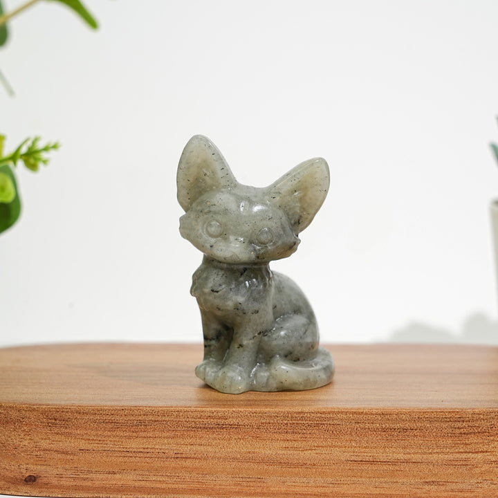 Natural Crystal Seated Big-Eared Cat Carving