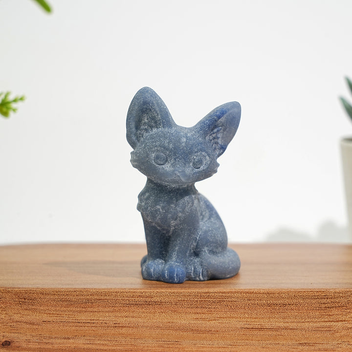 Natural Crystal Seated Big-Eared Cat Carving