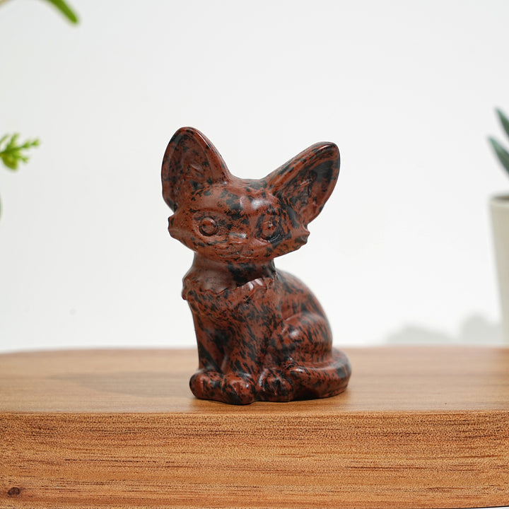 Natural Crystal Seated Big-Eared Cat Carving