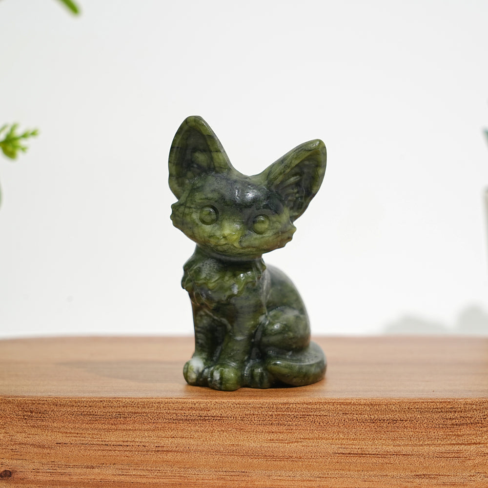 Natural Crystal Seated Big-Eared Cat Carving