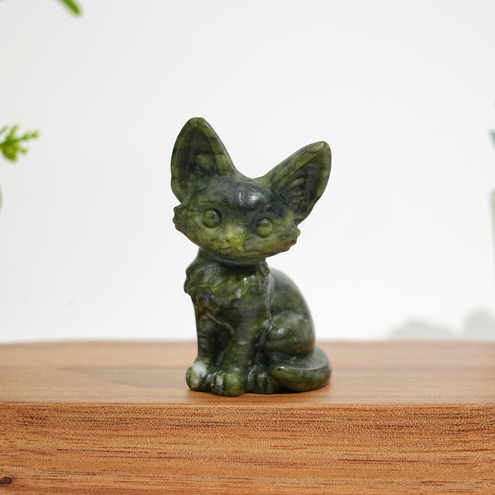 Natural Crystal Seated Big-Eared Cat Carving