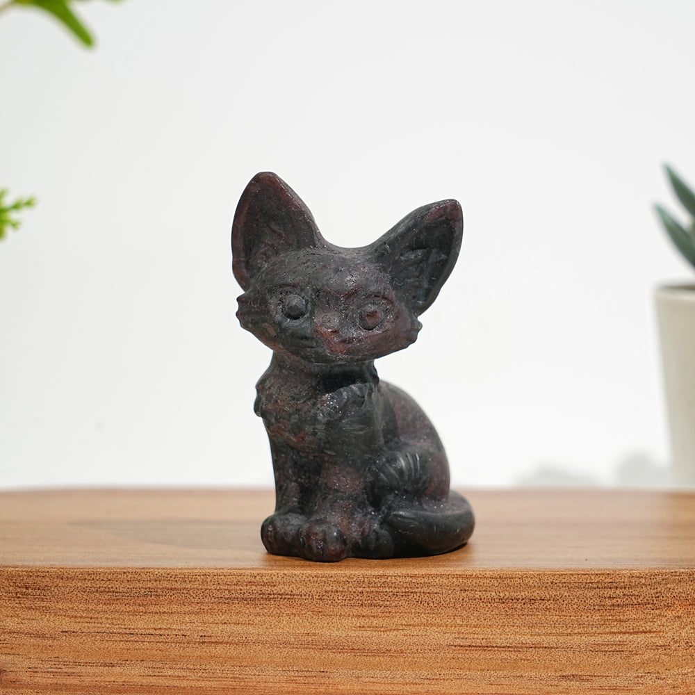 Natural Crystal Seated Big-Eared Cat Carving
