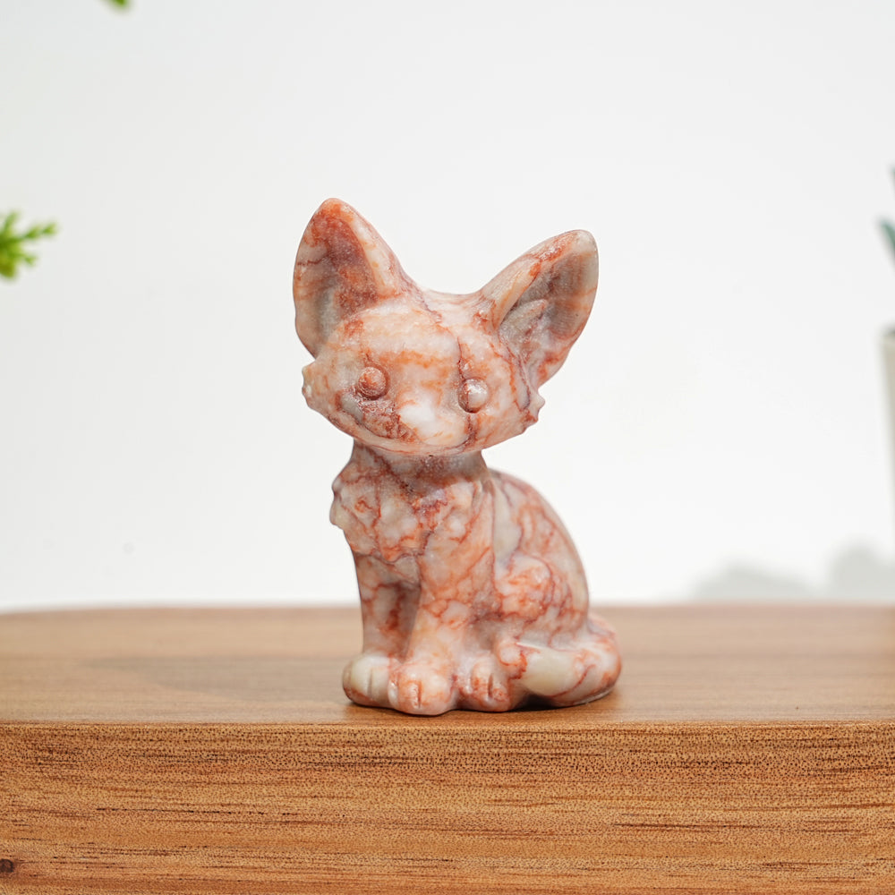 Natural Crystal Seated Big-Eared Cat Carving