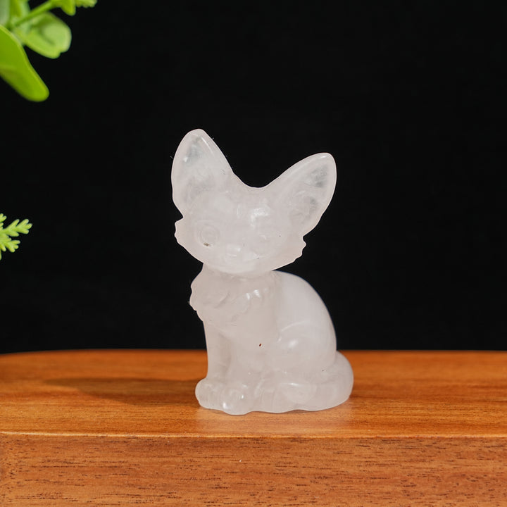 Natural Crystal Seated Big-Eared Cat Carving