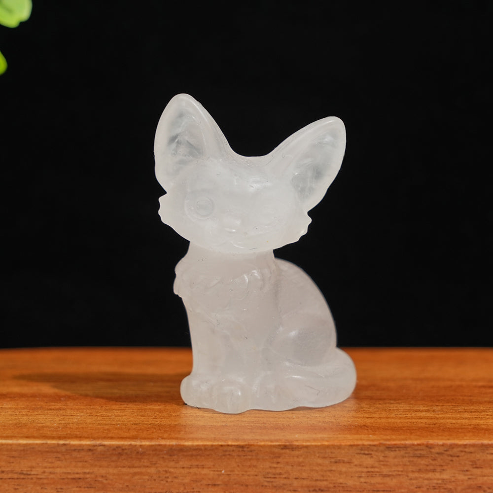 Natural Crystal Seated Big-Eared Cat Carving