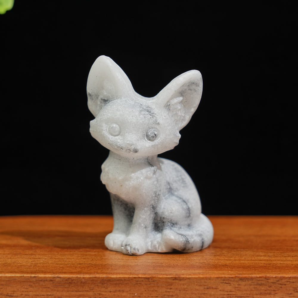 Natural Crystal Seated Big-Eared Cat Carving