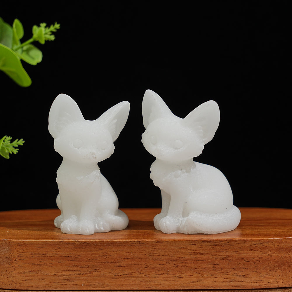 Natural Crystal Seated Big-Eared Cat Carving