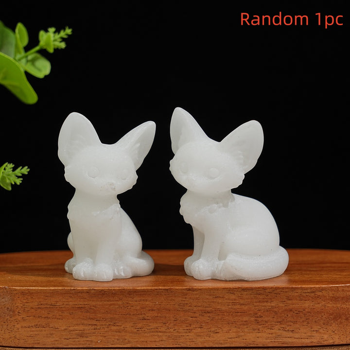 Natural Crystal Seated Big-Eared Cat Carving