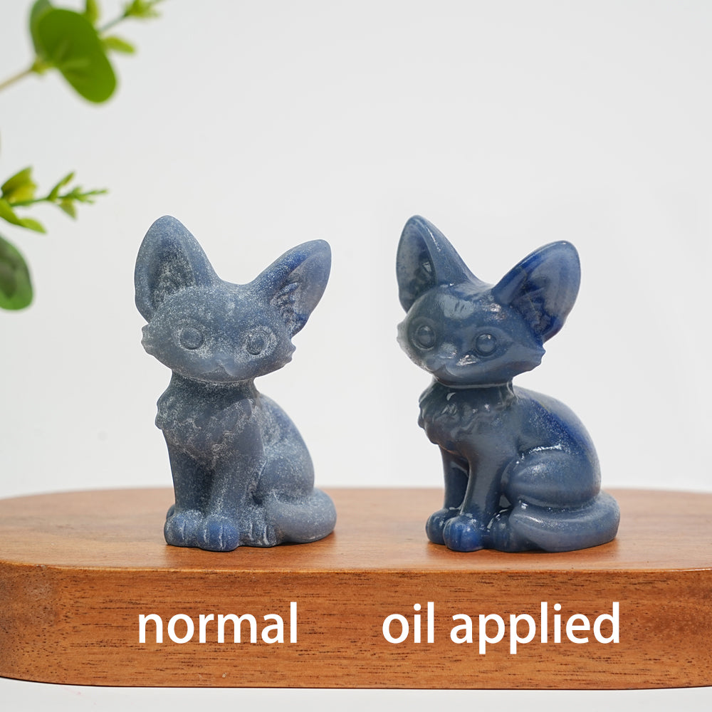 Natural Crystal Seated Big-Eared Cat Carving