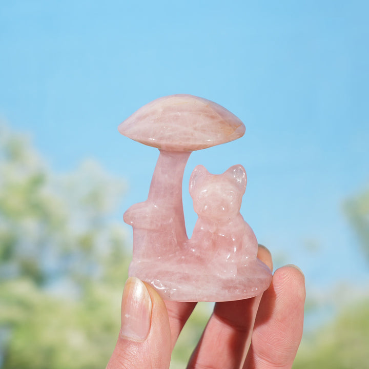 Natural Crystal Carving Mushroom with French Bulldog