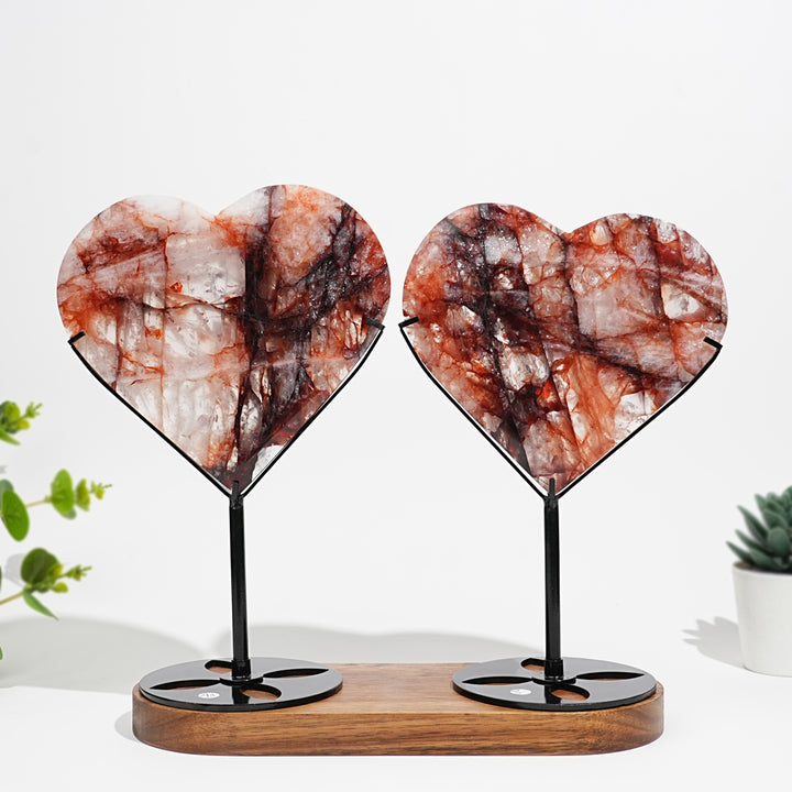 Unique,Natural Crystal Fire Quartz Heart With Stand