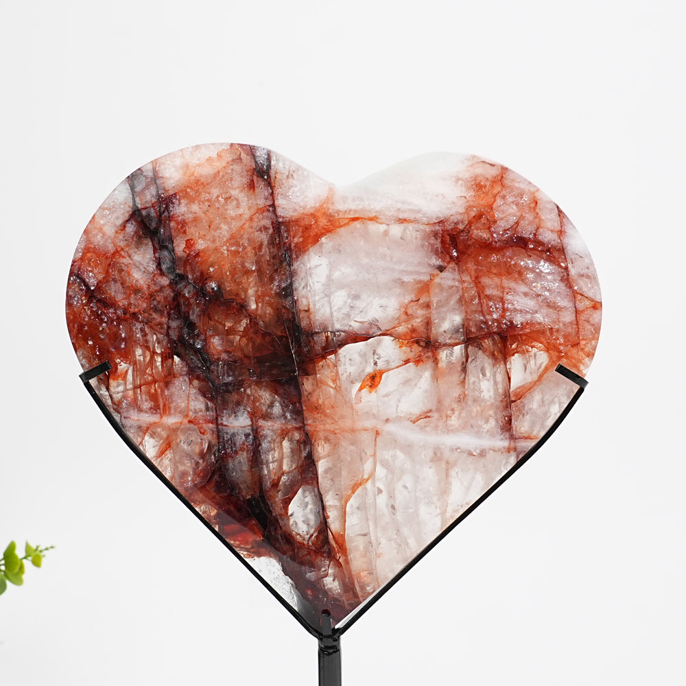 Unique,Natural Crystal Fire Quartz Heart With Stand
