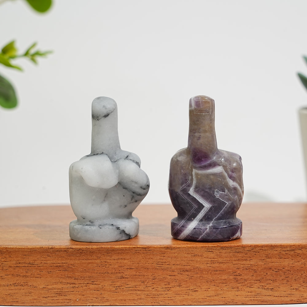Natural Crystal Middle Finger Hand Carving