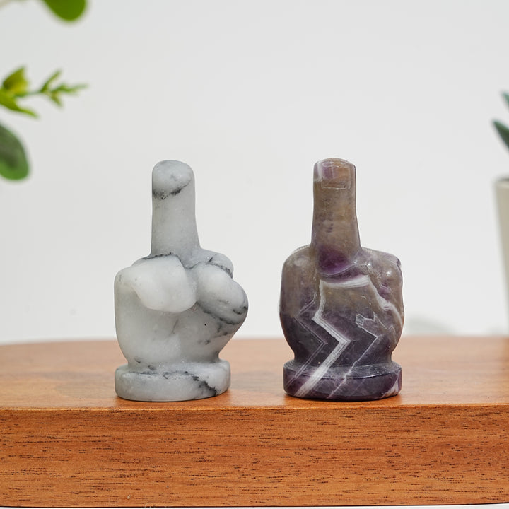 Natural Crystal Middle Finger Hand Carving