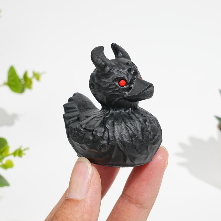 Natural Crystal Black Obsidian Devil Duck Carving
