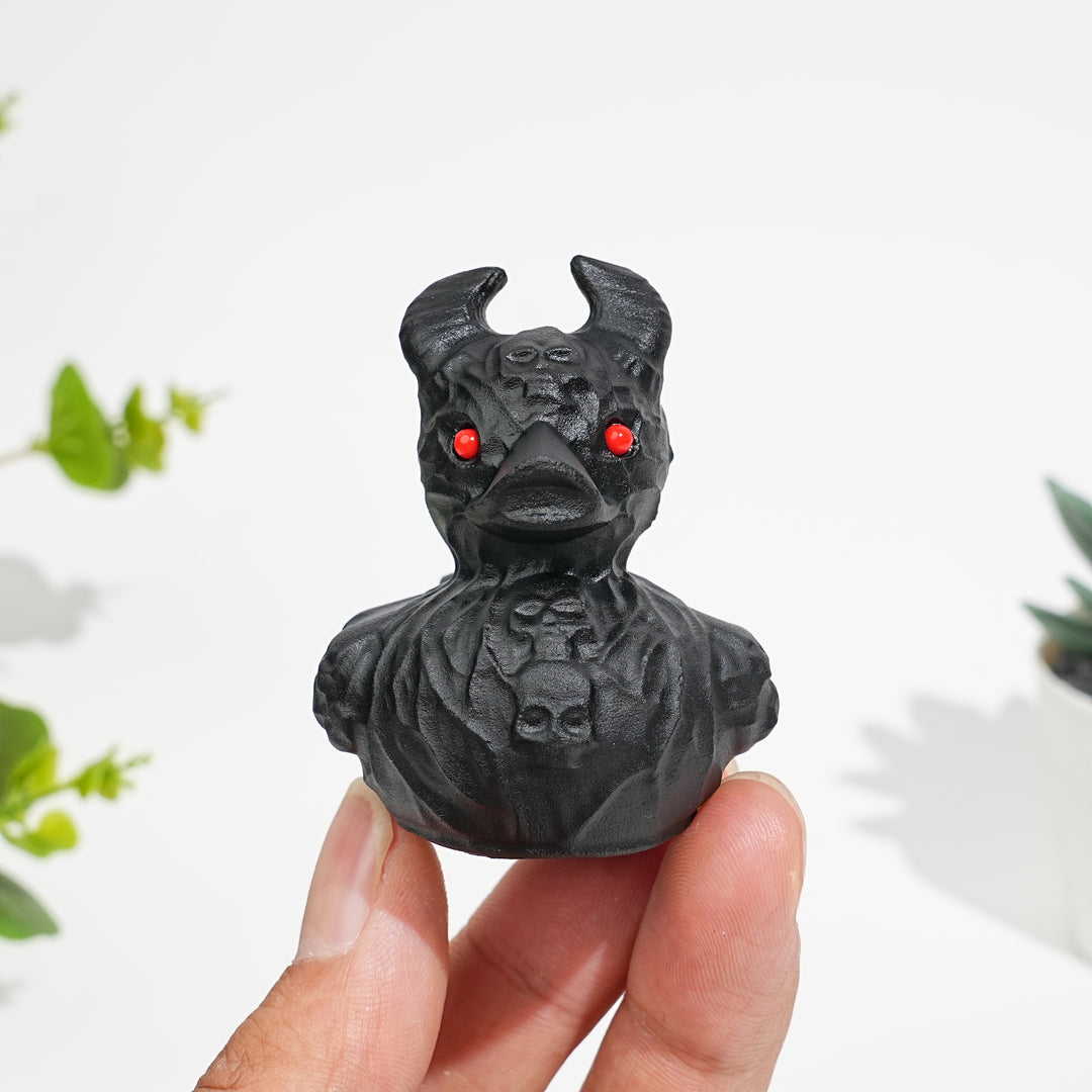 Natural Crystal Black Obsidian Devil Duck Carving