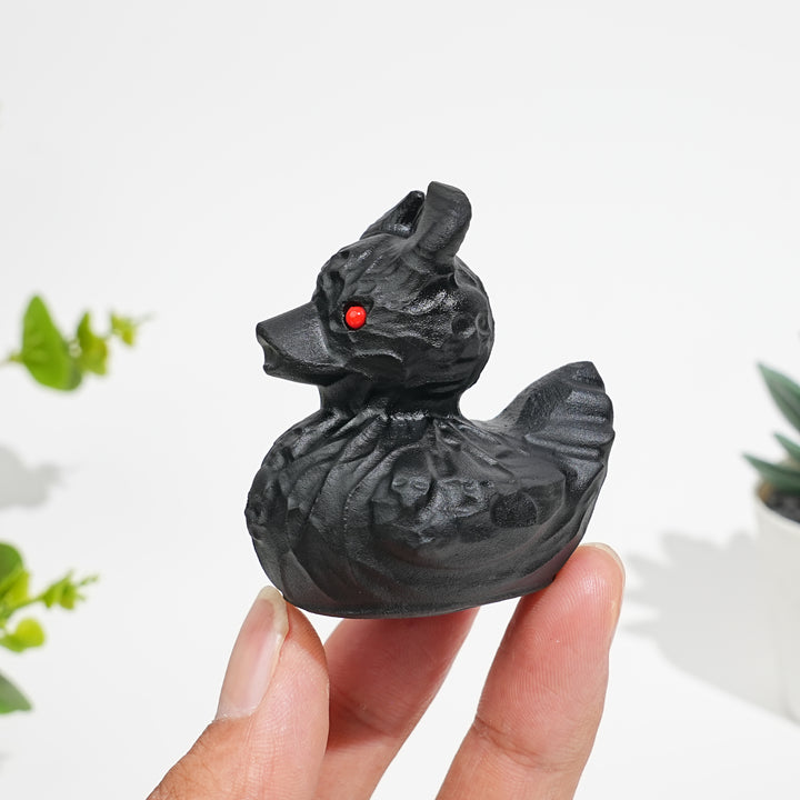 Natural Crystal Black Obsidian Devil Duck Carving