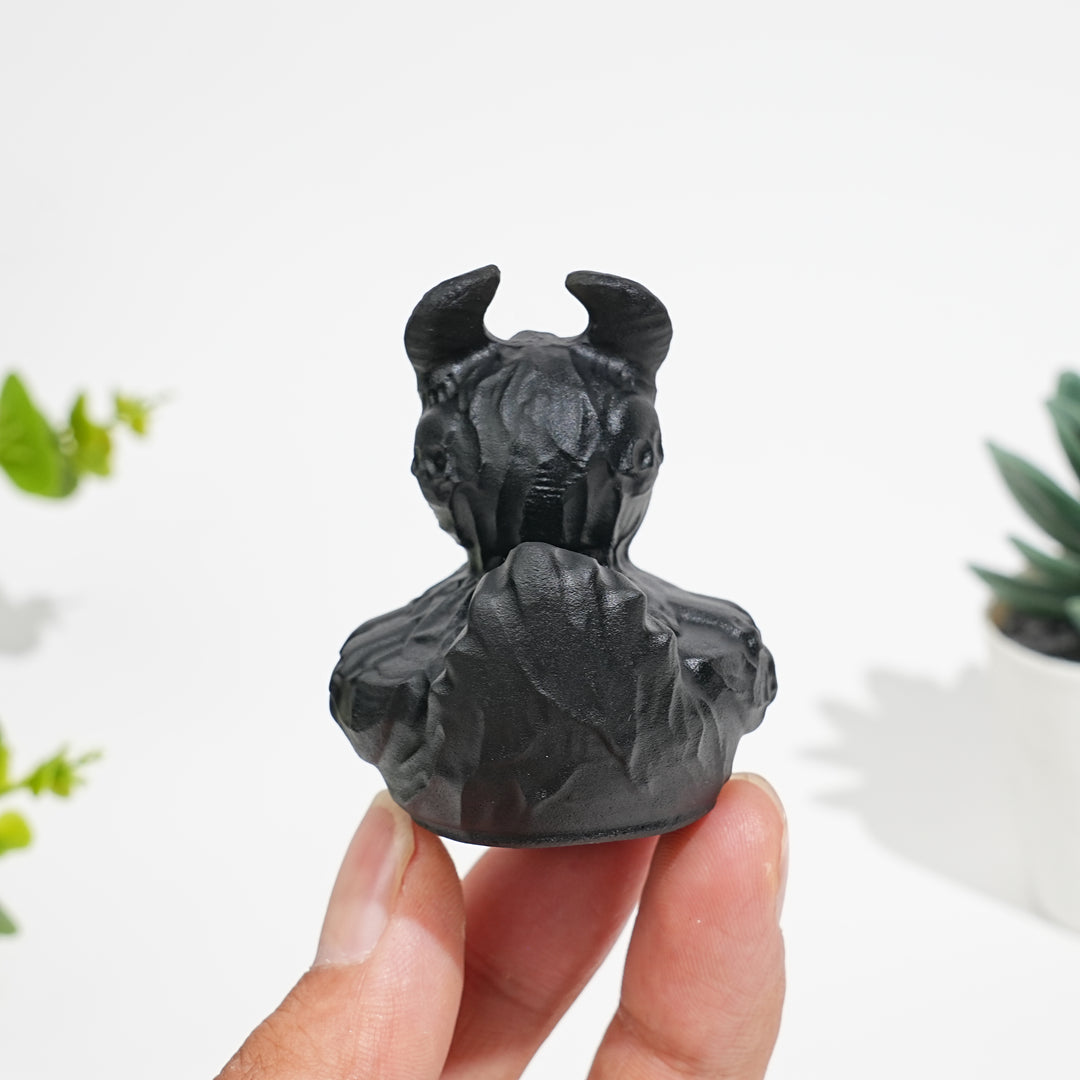 Natural Crystal Black Obsidian Devil Duck Carving