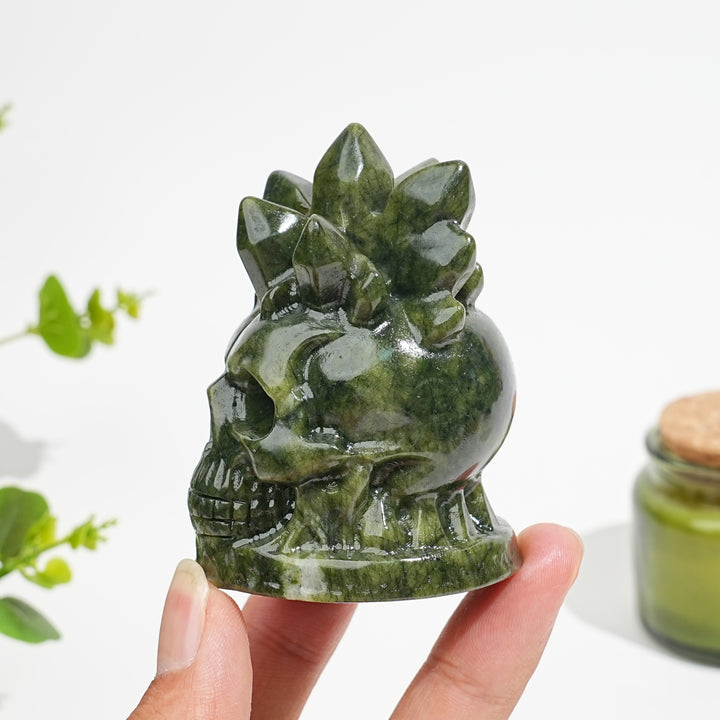 Natural Crystal Serpentine Crystal Cluster Skull Carving