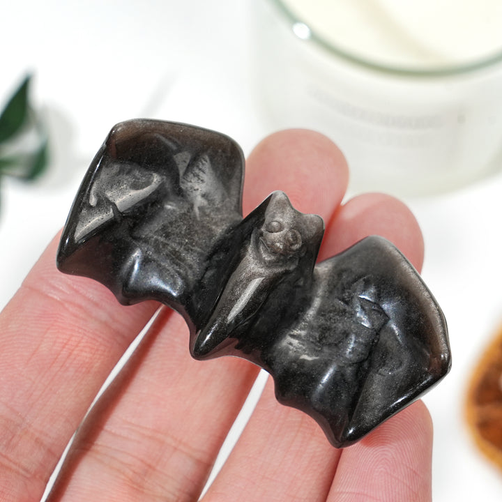 Natural Silver Obsidian Bat
