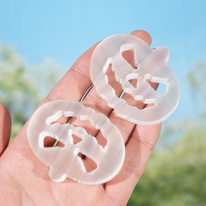 Natural Selenite Pumpkin Face