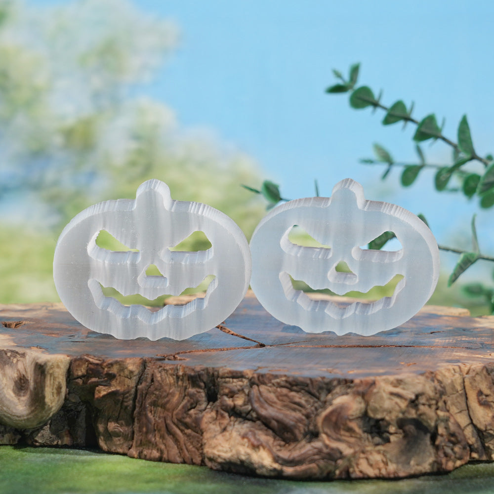 Natural Selenite Pumpkin Face